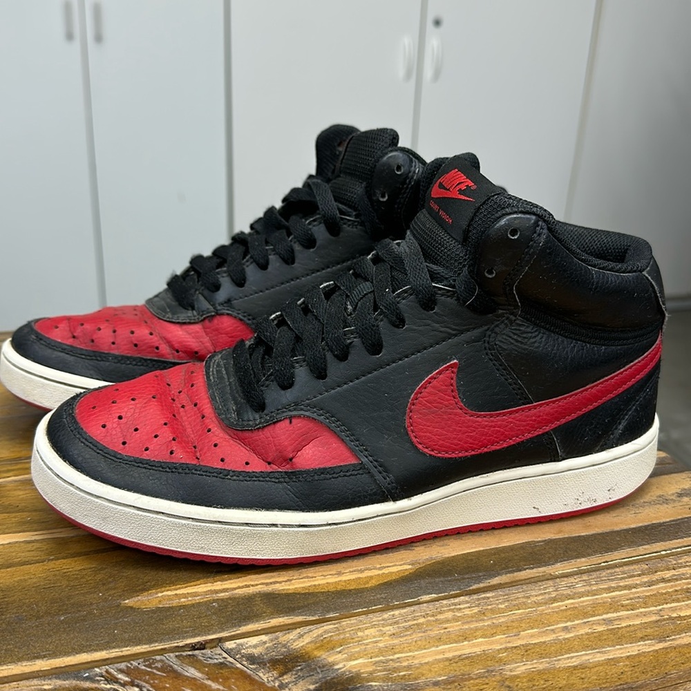 Nike Court Vision Mid Bred Black University Red White Lace Up Mens Size 8
